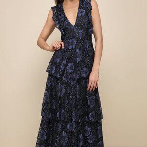 Elegant Black and Blue Floral Dress